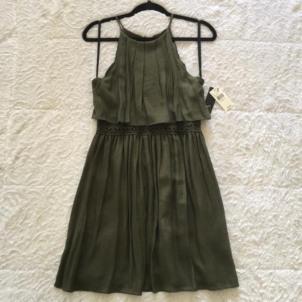 Olive green midi dress with lace cut outs party
